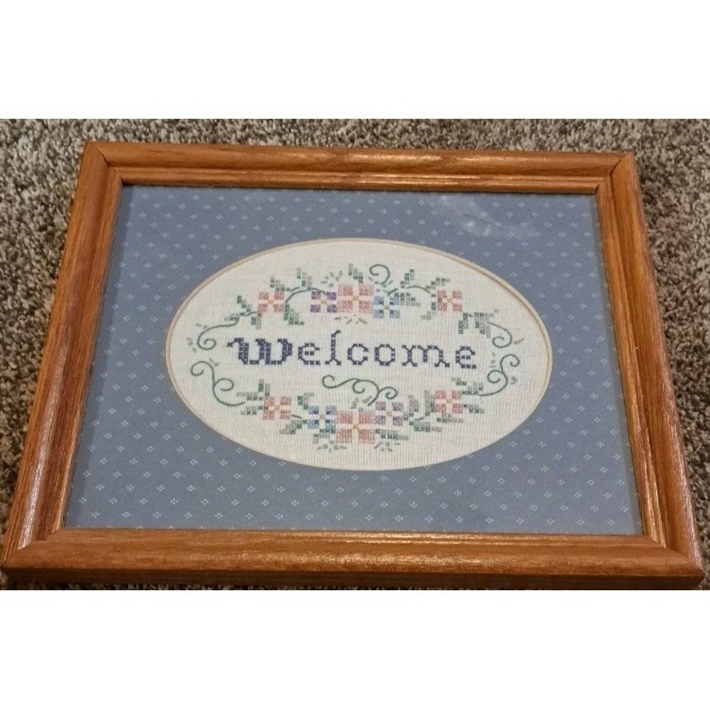 Cross Stitch Embroidery Welcome Sign